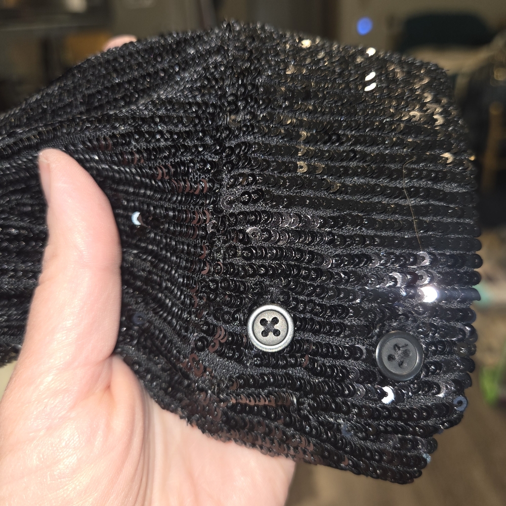 Express Black Sequin Blouse With Cuffs - Picture 3 of 4